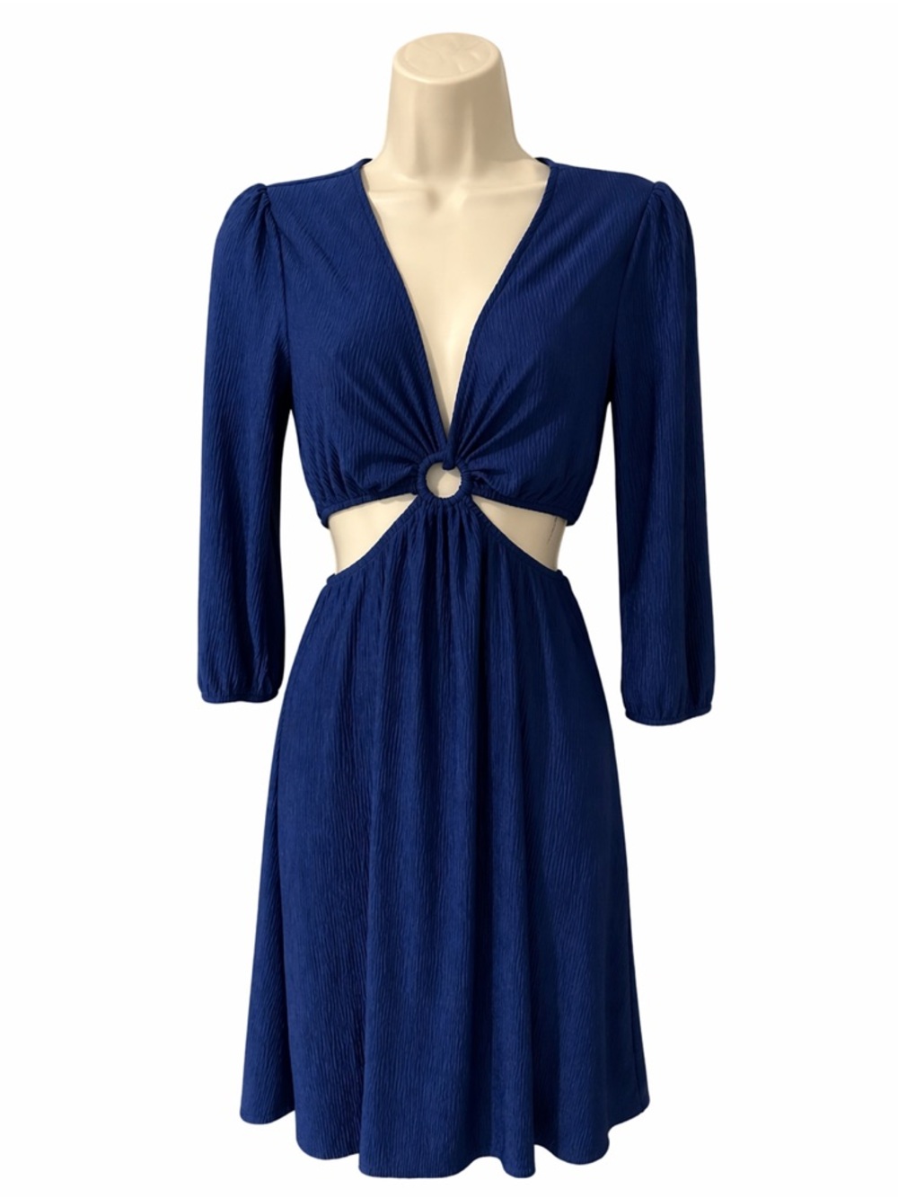 Monteau Los Angeles Royal Blue Cutout Ring Dress 3/4 Sleeve A-Line Size S